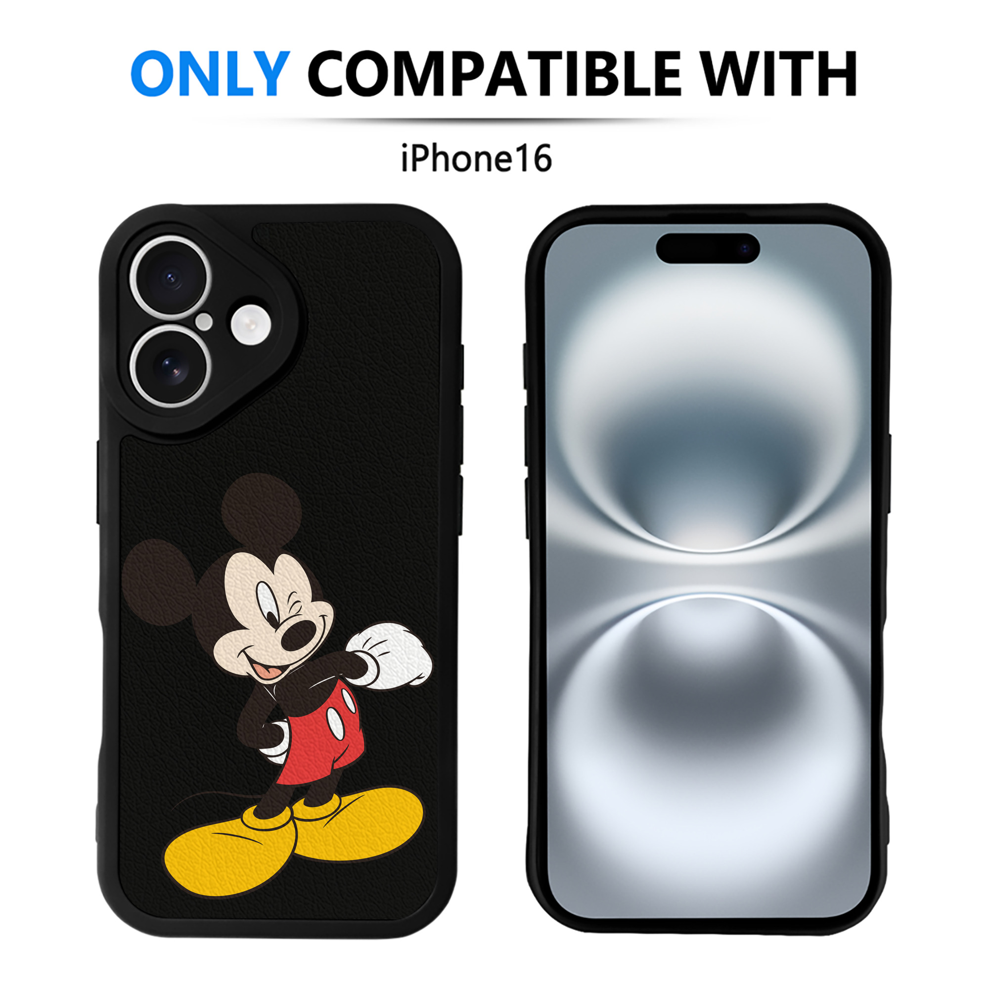 （画像用） ミッキーマウス Mickey Mouse 【iPhone 16シリーズ対応】シリコンスマホケース（レザー調） 材質：シリコン